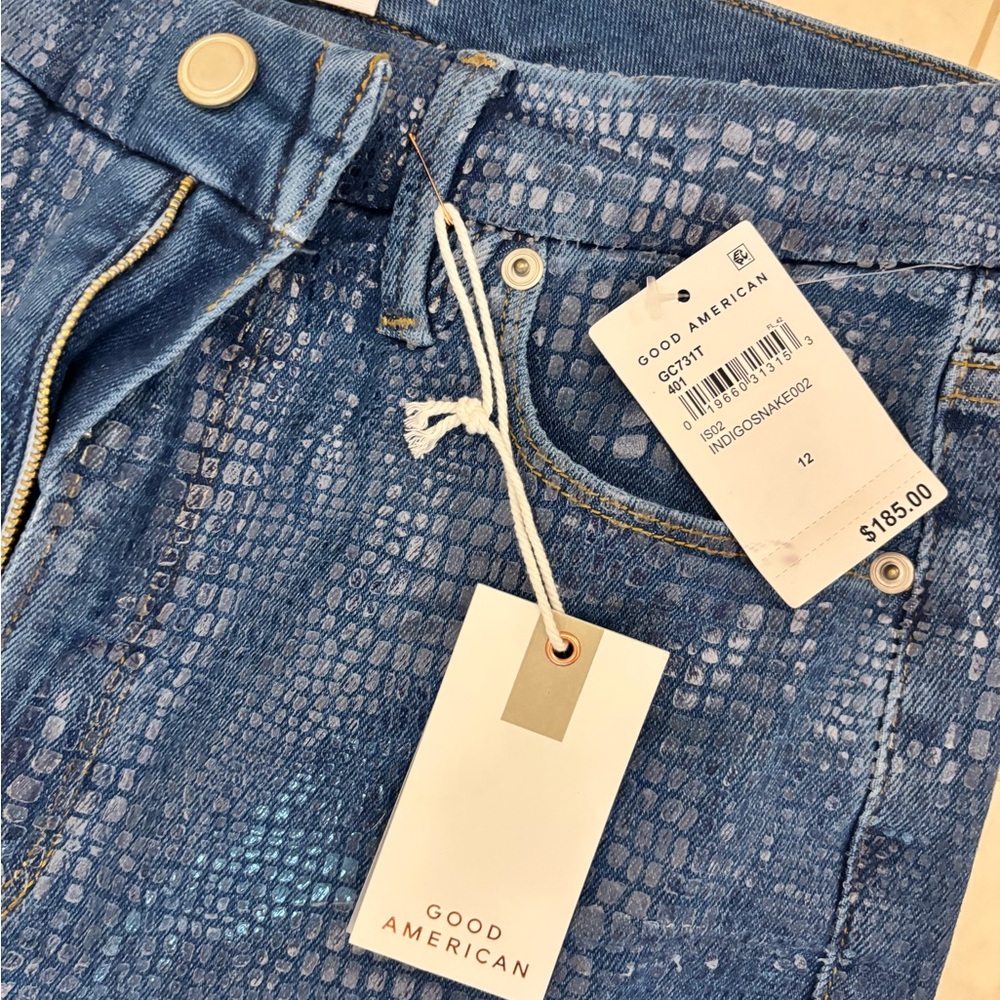 Good American Blue Skinny Jeans with Textured Pattern